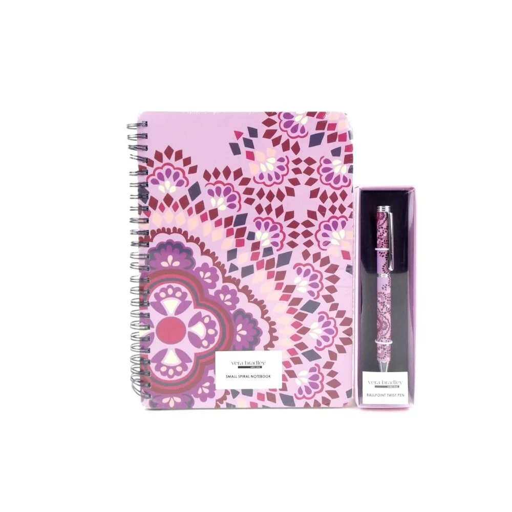 Vera‎ Bradley Lavender Medallion Small Spiral Notebook & Ball Point Pen Set NWT